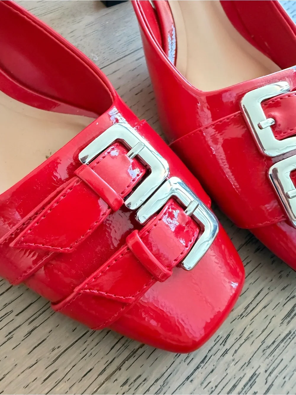 Zara Red Patent Slingback Heels with Double Buckles